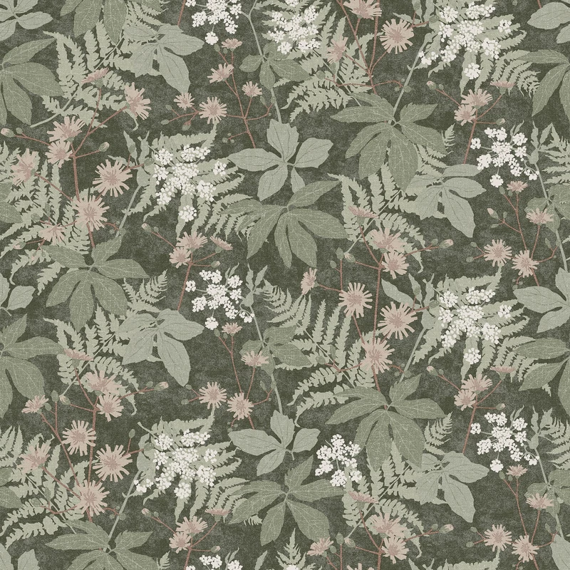 Boras Levél mintás zöld vlies tapéta Lindskog Green 53 cm X 10 m