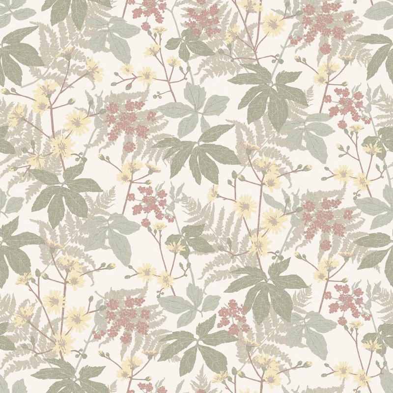 Boras Levél mintás zöld-sárga vlies tapéta Lindskog Multi 53 cm X 10 m