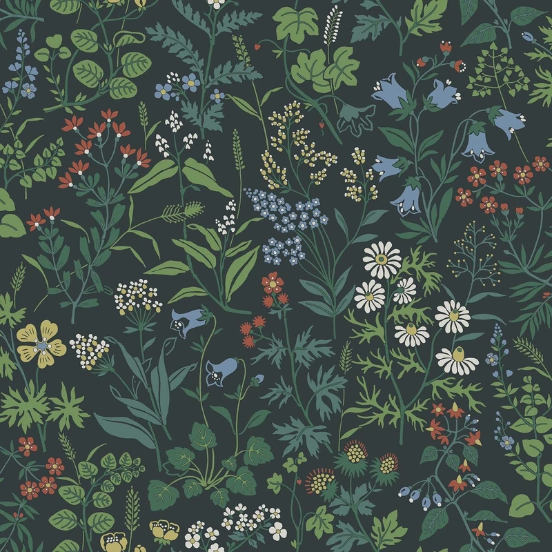 Boras Mezei virágos skandináv sötétzöld vlies tapéta Flora Multi 53 cm X 10 m