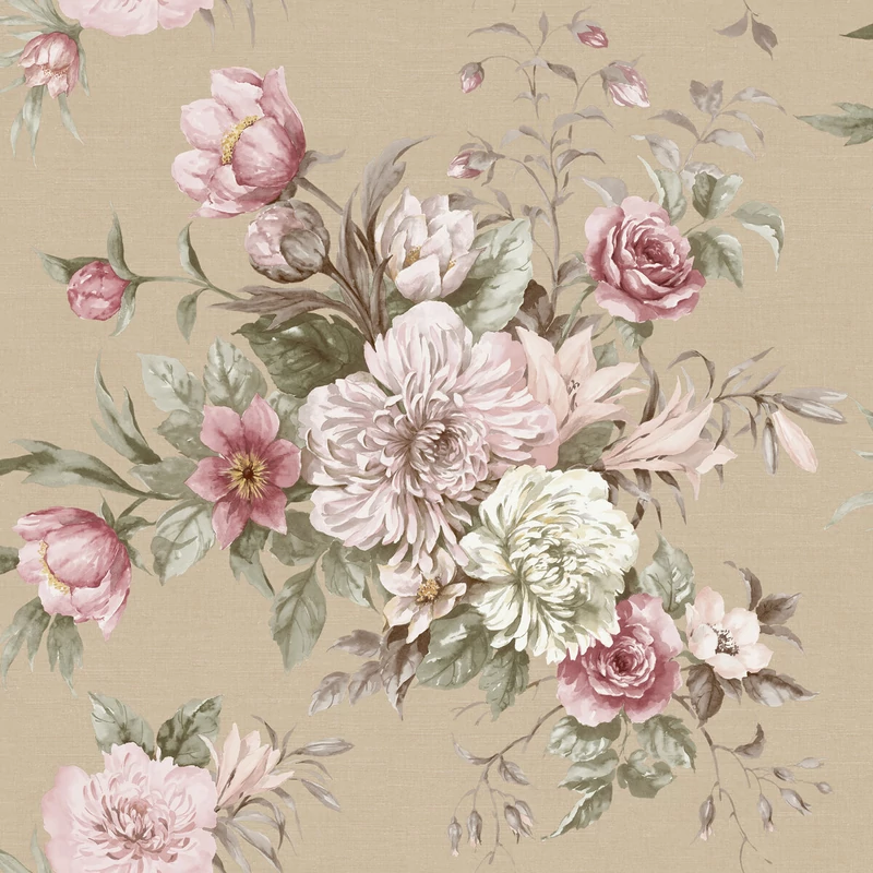 Boras Klasszikus virágcsokros bézs-rózsaszín vlies tapéta Floral Charm Beige 53 cm X 10 m