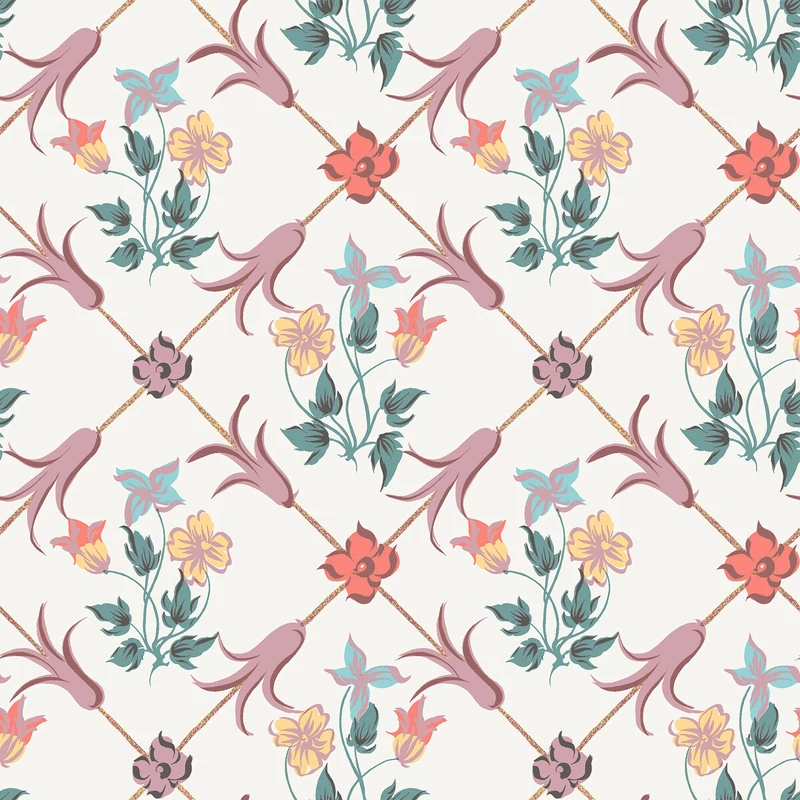 Boras Virágos rácsos rózsaszín vlies tapéta Tessin White 53 cm X 10 m