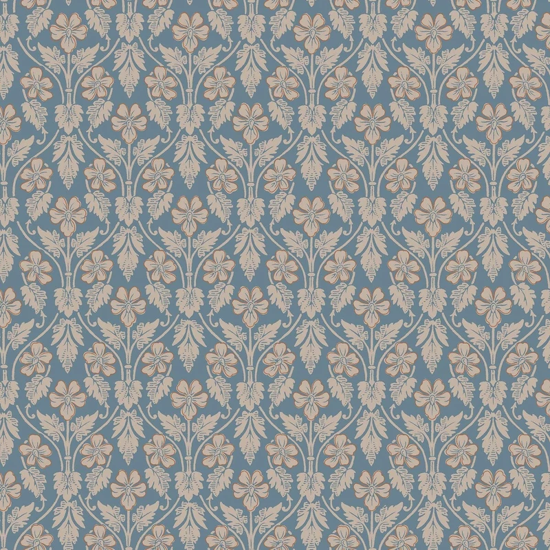 Boras Skandináv virág mintás kék vlies tapéta Nora Blue 53 cm X 10 m