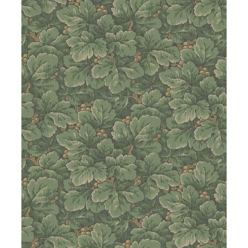 Boras Gobelin hatású klasszikus levél mintás zöld vlies tapéta Waldemar Green 53 cm X 10 m