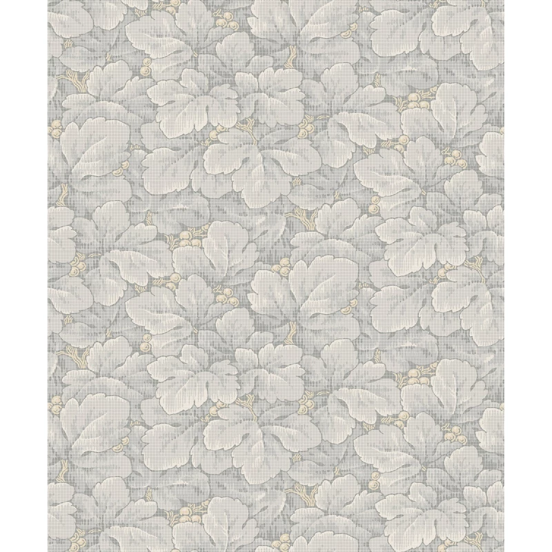 Boras Gobelin hatású klasszikus levél mintás szürke vlies tapéta Waldemar Grey 53 cm X 10 m