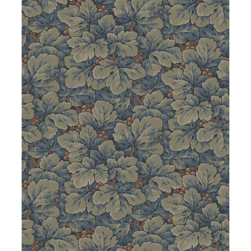 Boras Gobelin hatású klasszikus levél mintás sötétkék vlies tapéta Waldemar Blue 53 cm X 10 m