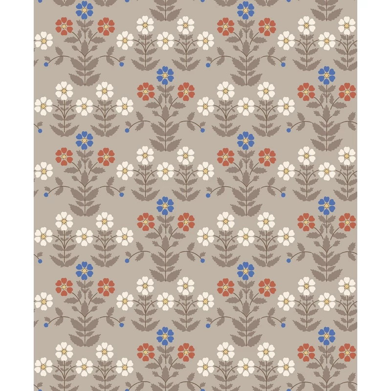 Boras Klasszikus skandináv virág mintás barna vlies tapéta Sippor Multi 53 cm X 10 m