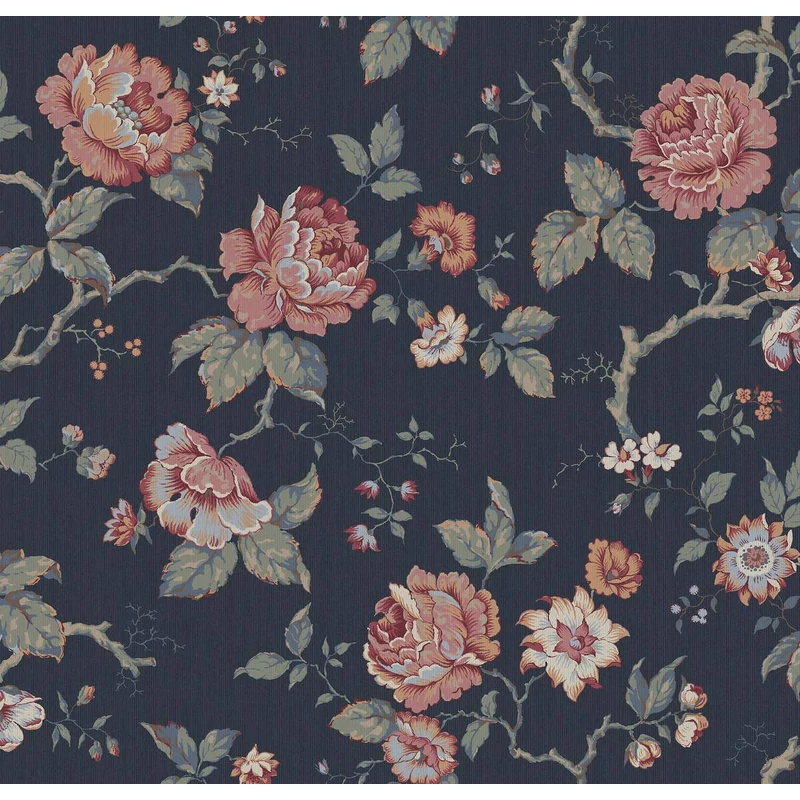 Boras Romantikus rózsás kék vlies tapéta Rosenträd Blue 49 cm X 10 m