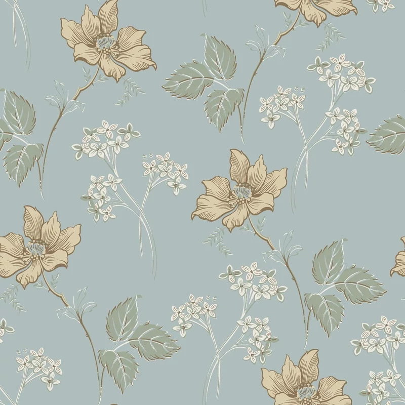 Boras Romantikus virágos kék vlies tapéta Valborg Blue 53 cm X 10 m