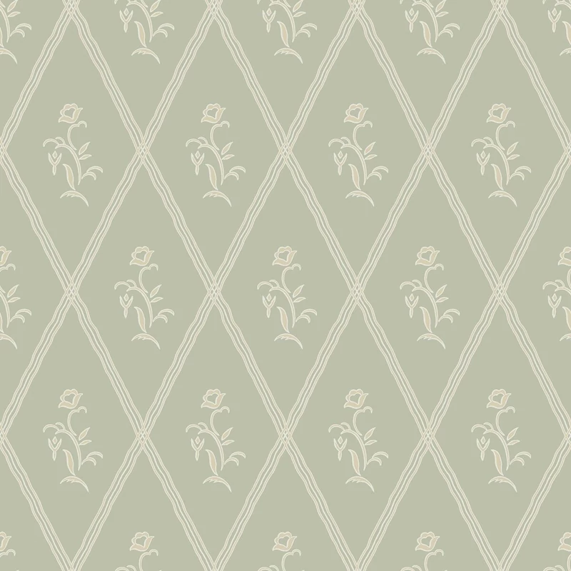 Boras Klasszikus zöld vlies tapéta virágokkal Signe Green 53 cm X 10 m