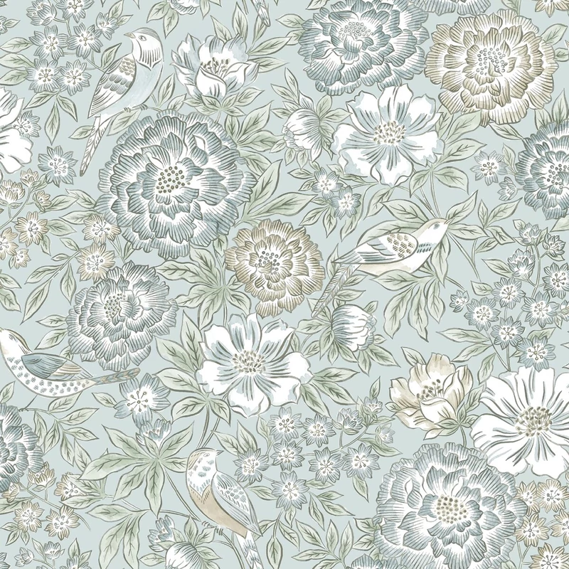 Boras Romantikus virágos madaras kék vlies tapéta Dagmar Blue 53 cm X 10 m