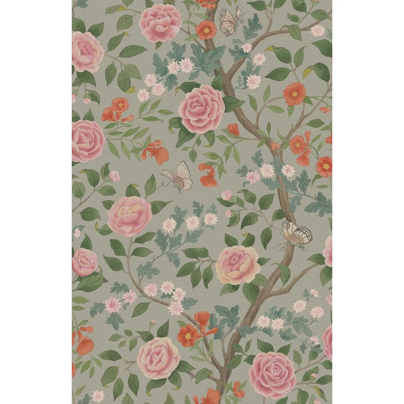 Boras Rózsás lepkés romantikus zöld vlies tapéta Kamelia Green 49 cm X 10 m