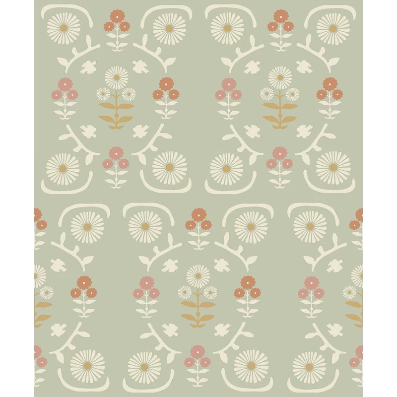 Boras Virág mintás vintage zöld vlies tapéta Isolde 53 cm X 10 m