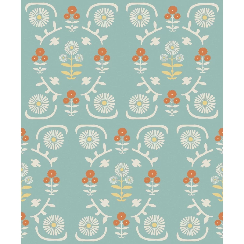 Boras Virág mintás vintage kék vlies tapéta Isolde 53 cm X 10 m