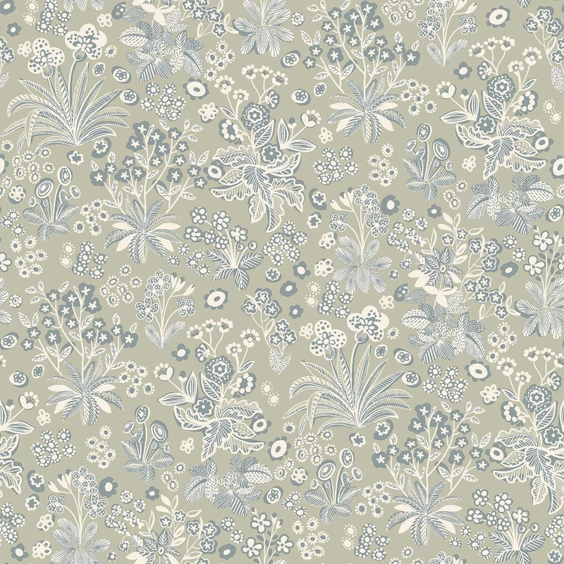 Boras Romantikus virág mintás zöld vlies tapéta Tuva Green 53 cm X 10 m