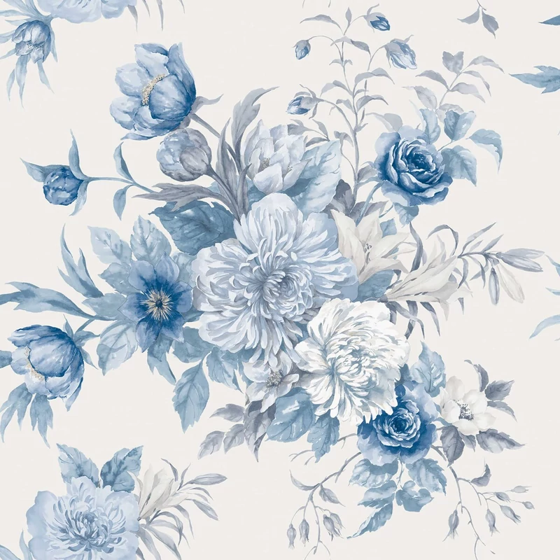 Boras Klasszikus virágcsokros kék tapéta Floral Charm Blue 53 cm X 10 m