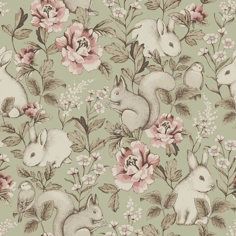 Boras Erdő állatai zöld vlies tapéta Magic Forest Green 53 cm X 10 m