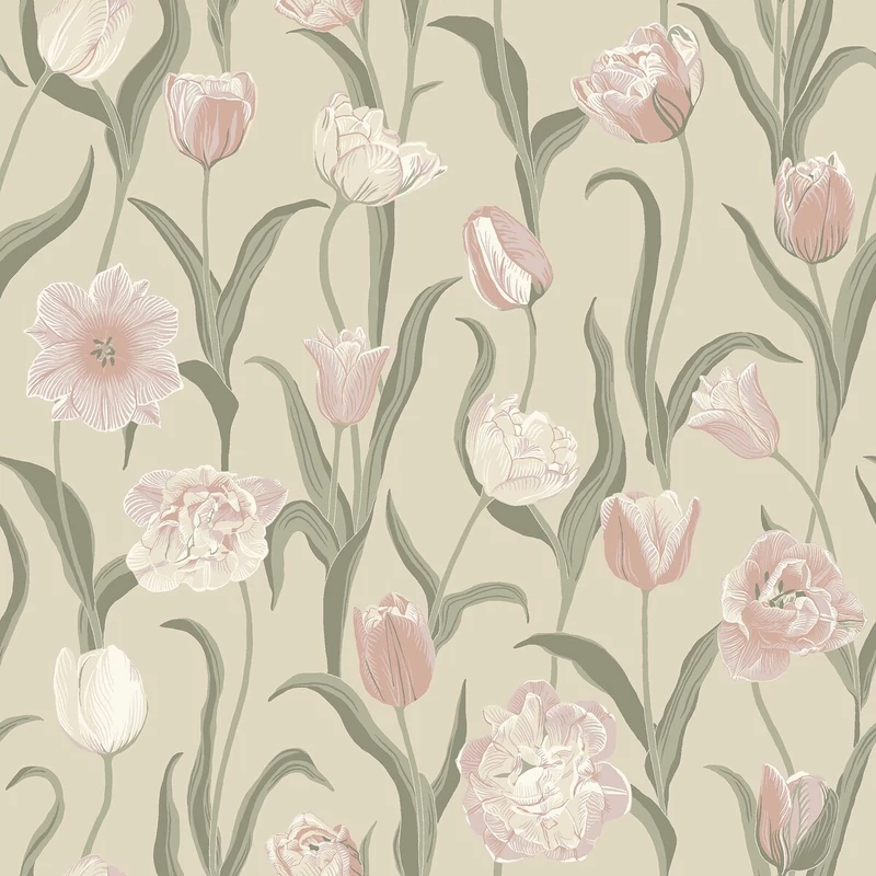 Boras Tulipános bézs vlies tapéta La Belle Epoque Pink 53 cm X 10 m