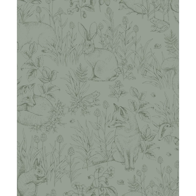 Boras Erdei állatos zöld vlies gyerek tapéta Forest Friends Green 53 cm X 10 m