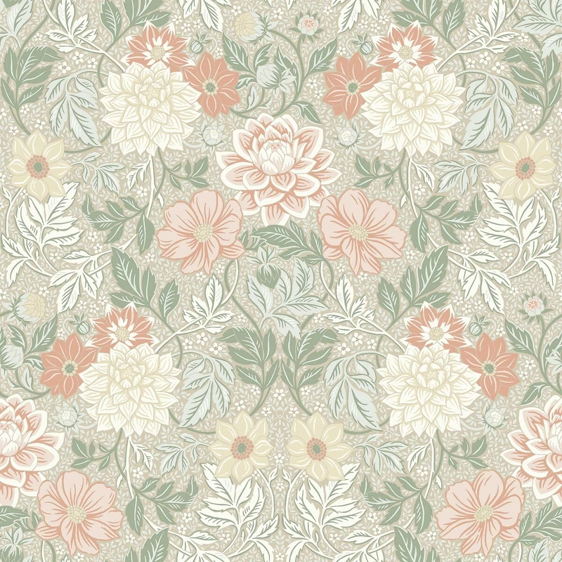 Boras Dália mintás zöld vlies tapéta Dahlia Garden Multi 53 cm X 10 m