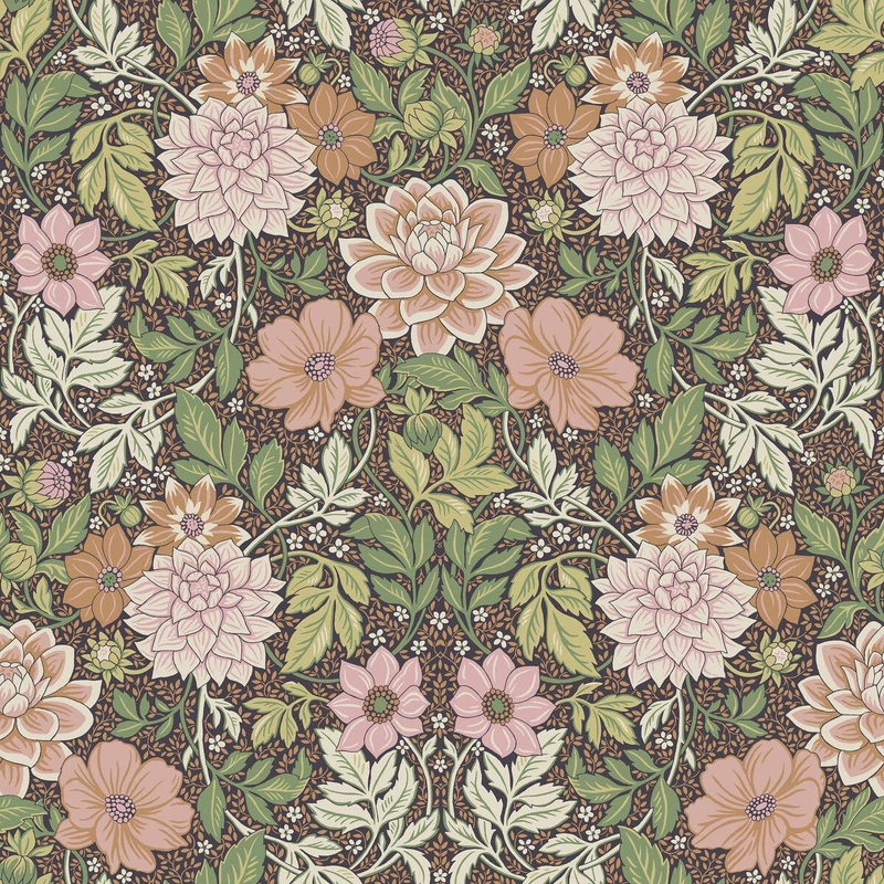 Boras Dália mintás zöld-rózsaszín vlies tapéta Dahlia Garden Multi 53 cm X 10 m