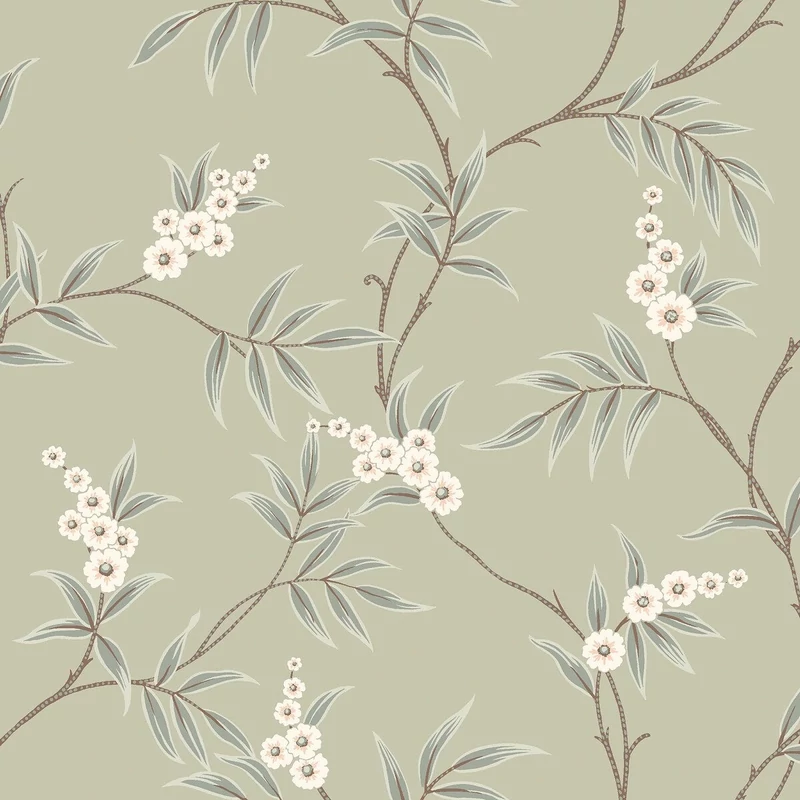 Boras Virágindás skandináv zöld vlies tapéta Floral Tree Green 53 cm X 10 m