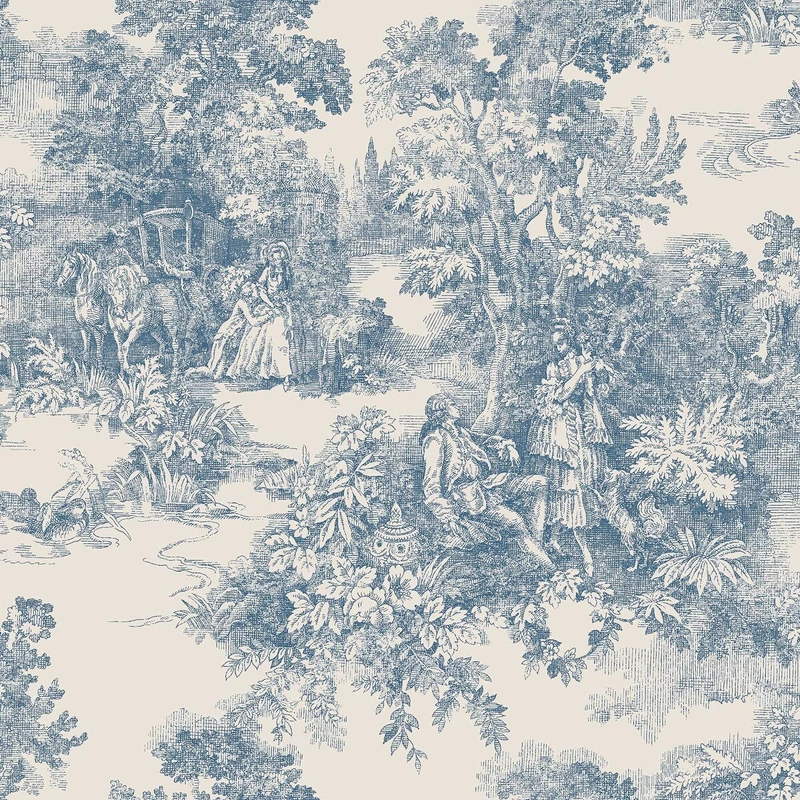 Boras Klasszikus toile mintás kék vlies tapéta Toile de Jouy Blue 53 cm X 10 m