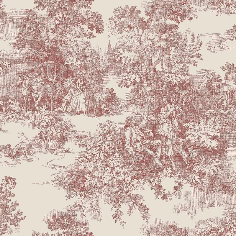 Boras Klasszikus toile mintás piros vlies tapéta Toile de Jouy Red 53 cm X 10 m