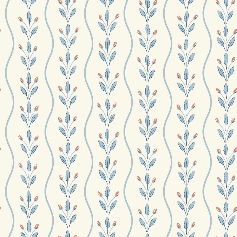 Boras Hullámos skandináv kék vlies taptéa Flower Buds Blue 53 cm X 10 m
