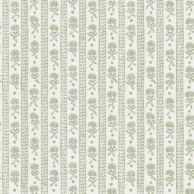 Boras Csíkos virágos skandináv zöld vlies tapéta Nejlikerand Green 53 cm X 10 m