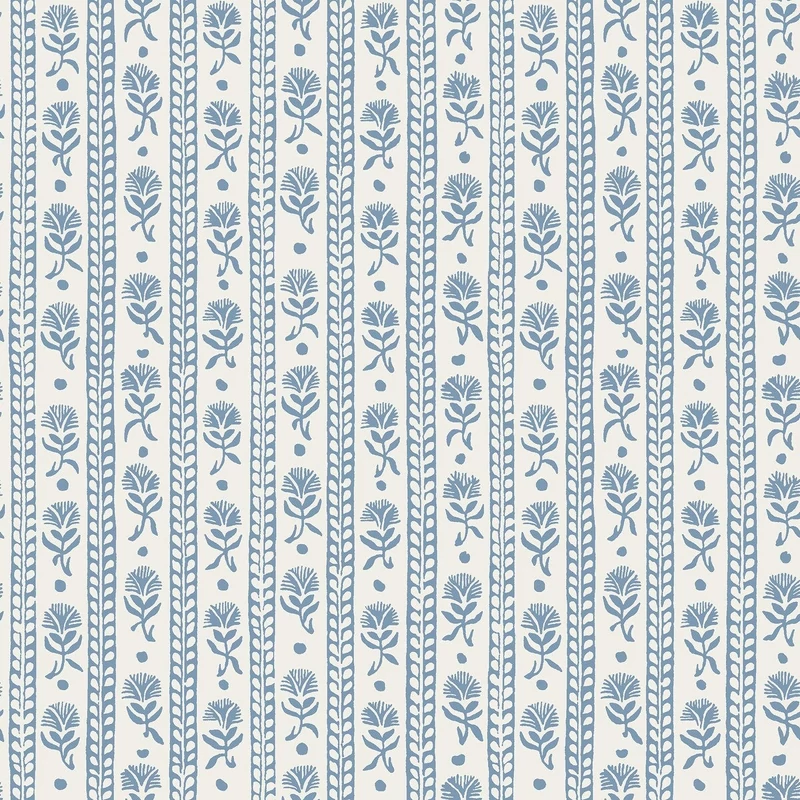 Boras Csíkos virágos skandináv kék vlies tapéta Nejlikerand Blue 53 cm X 10 m