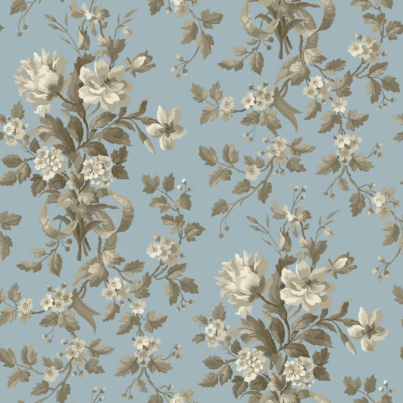 Boras Klasszikus virágcsokros kék vlies tapéta Tullgarn Blue 53 cm X 10 m