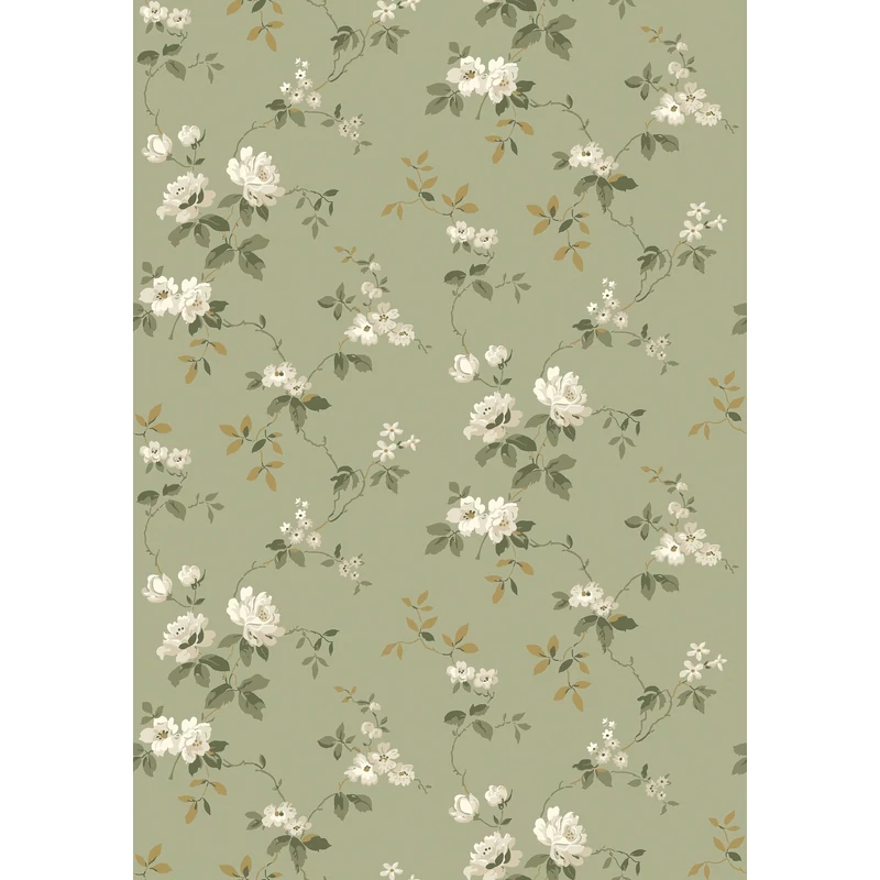 Boras Vintage rózsás zöld vlies tapéta Värmdö Green 53 cm X 10 m