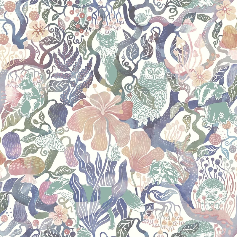 Boras Varázslatos erdő lila vlies gyerek tapéta Magic Woods Multi 53 cm X 10 m