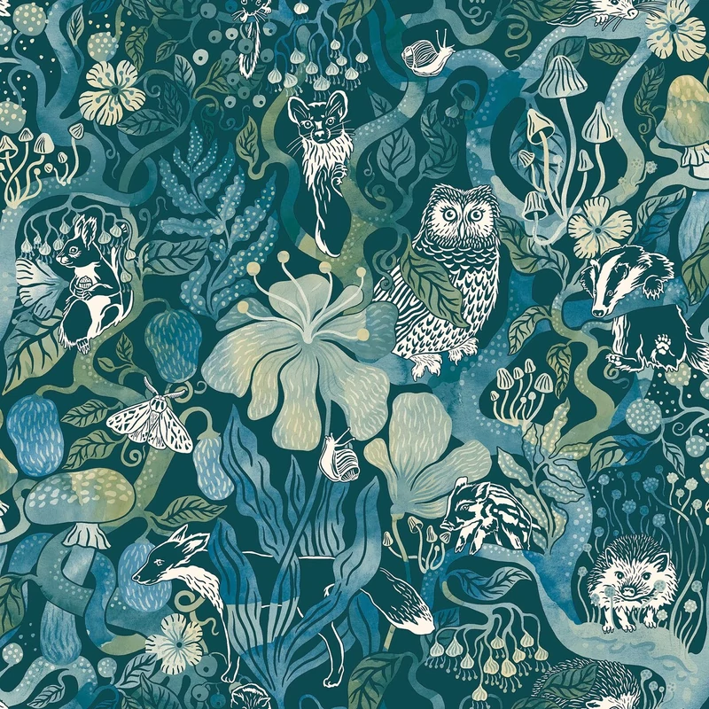 Boras Varázslatos erdő kék vlies gyerek tapéta Magic Woods Blue 53 cm X 10 m