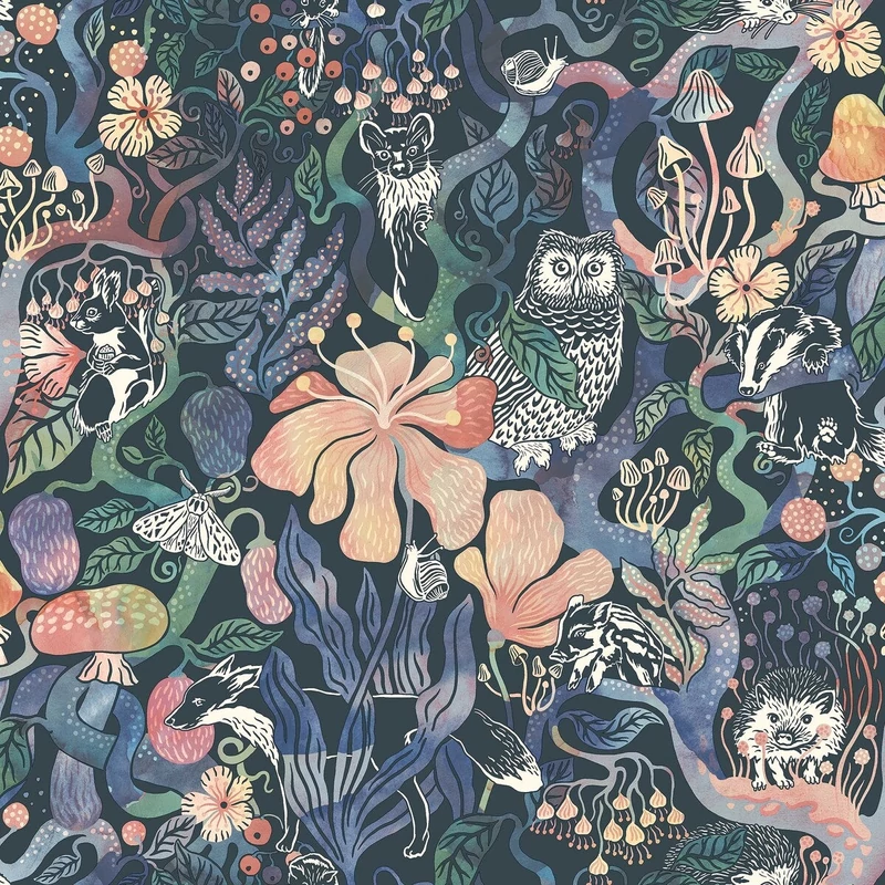 Boras Varázslatos erdő fekete vlies gyerek tapéta Magic Woods Multi 53 cm X 10 m