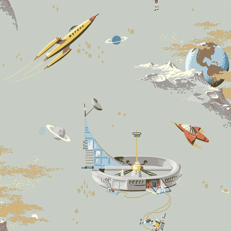 Boras Űrutazás zöld vlies gyerek tapéta Space Adventure Green 53 cm X 10 m