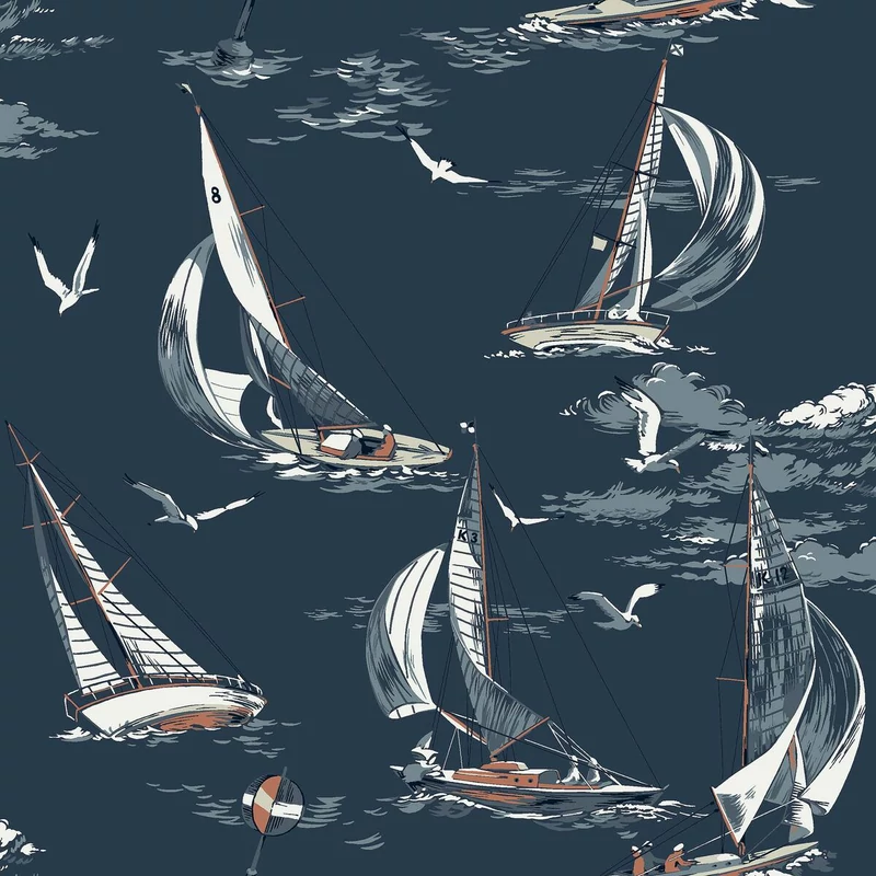 Boras Vitorlás világoskék vlies tapéta Sailboats Blue 53 cm X 10 m