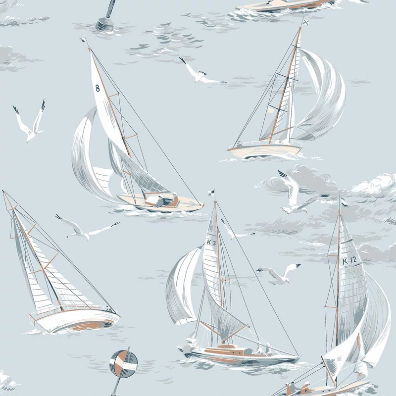 Boras Vitorlás sötétkék vlies tapéta Sailboats Blue 53 cm X 10 m