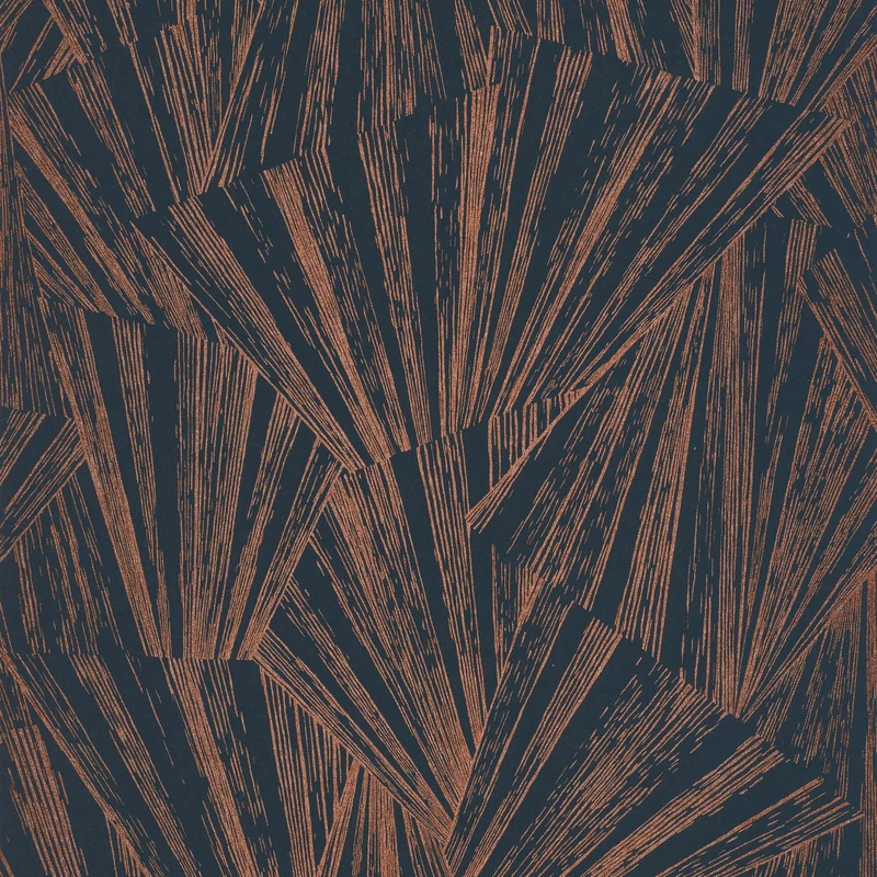Casadeco Modern legyező mintás kék-bronz vlies tapéta 1930 Eclat Foil Bleu/Cuivre 53 cm X 10 m