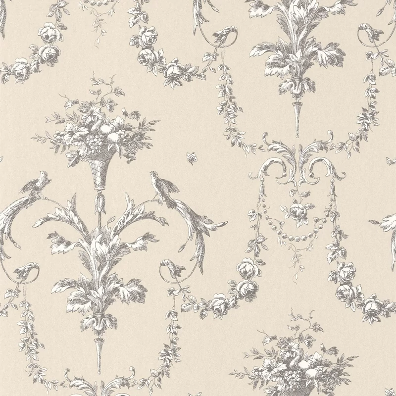 Casadeco Klasszikus ornamentikás bézs-fekete vlies tapéta Corne D'Abondance Noir Fusain 53 cm X 10 m