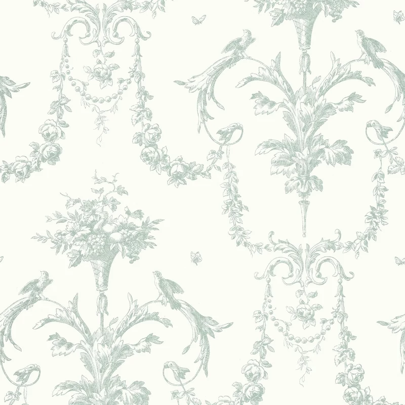 Casadeco Klasszikus ornamentikás zöld vlies tapéta Corne D'Abondance Vert Sauge 53 cm X 10 m