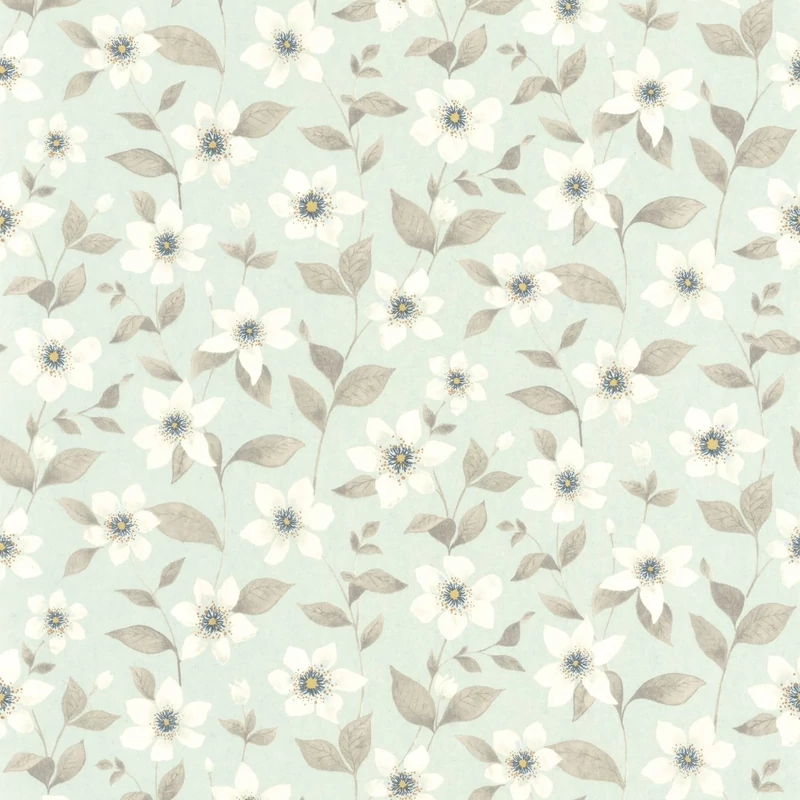 Casadeco Romantikus virág mintás világoskék vlies tapéta Clematites Bleu Grise 53 cm X 10 m
