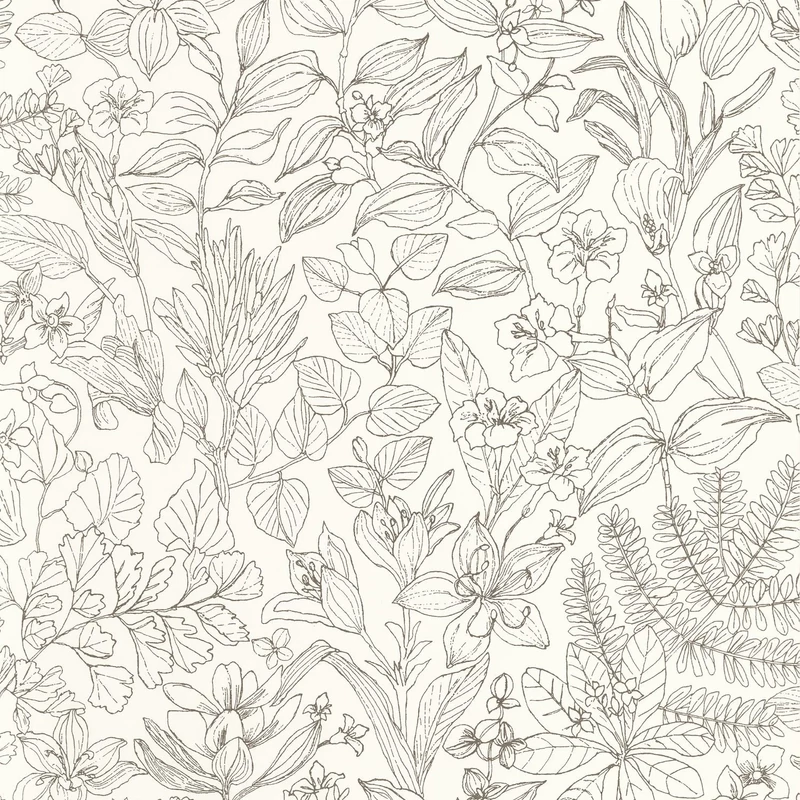 Casadeco Botanikai mintás modern fekete-fehér vlies tapéta Esquisse Noir Gravure 53 cm X 10 m