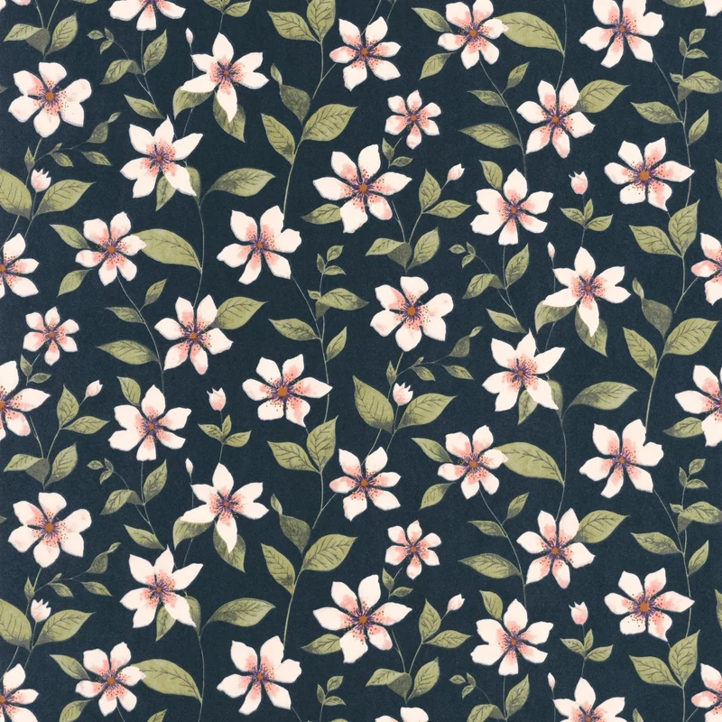 Casadeco Romantikus virág mintás sötétkék vlies tapéta Clematites Bleu Encre 53 cm X 10 m
