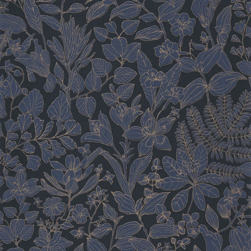 Casadeco Botanikai mintás modern sötétkék vlies tapéta Esquisse Bleu Encre 53 cm X 10 m