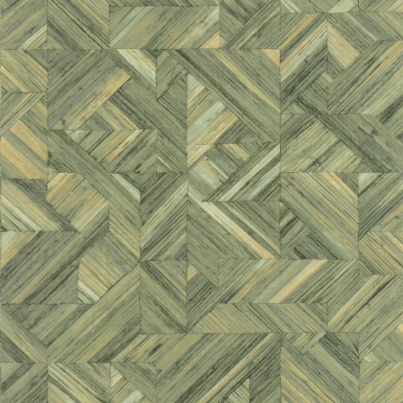 Casadeco Geometriai mintás 3D hatású sárgás zöld vinyl tapéta Paille Vert Sauge 53 cm X 10 m