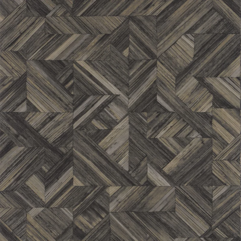 Casadeco Geometriai mintás 3D hatású fekete vinyl tapéta Paille Noir Reglisse 53 cm X 10 m