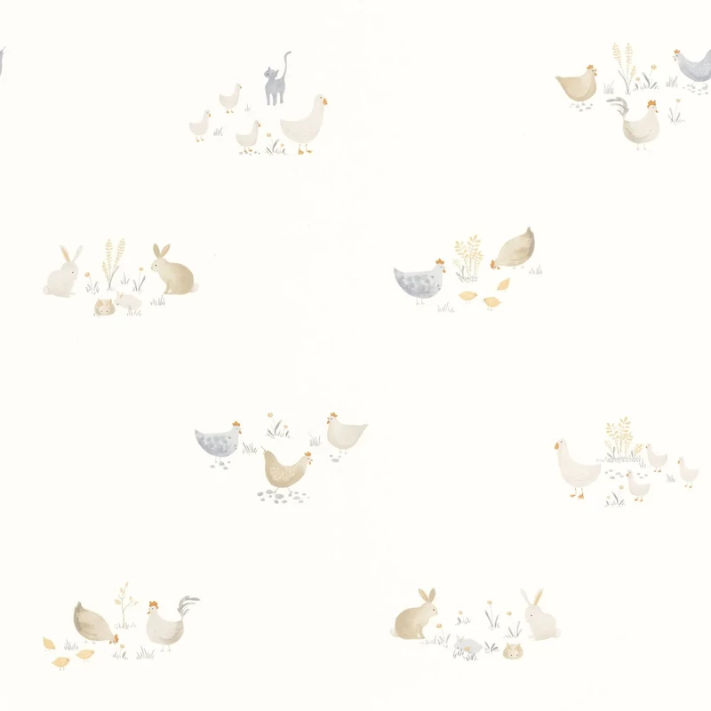 Casadeco Farm állatos bézs vlies tapéta Companions Of Tha Farm Naturel 53 cm X 10 m