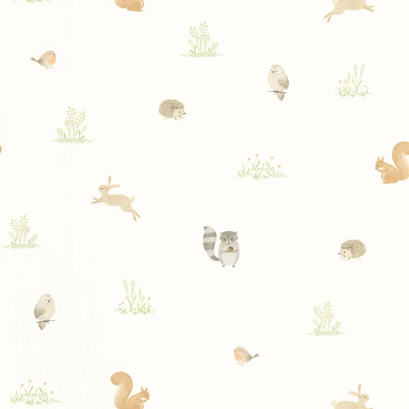 Casadeco Apró állatos bézs vlies tapéta Companions Of The Forest Vert Amande 53 cm X 10 m