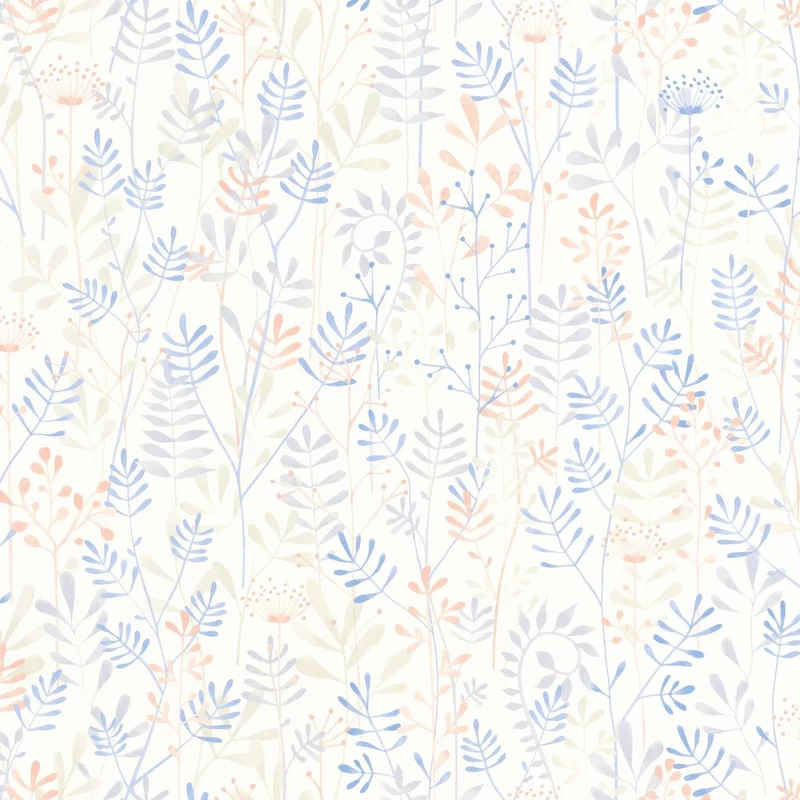 Casadeco Levél mintás kék vlies tapéta Wild Garden Bleu Ciel 53 cm X 10 m